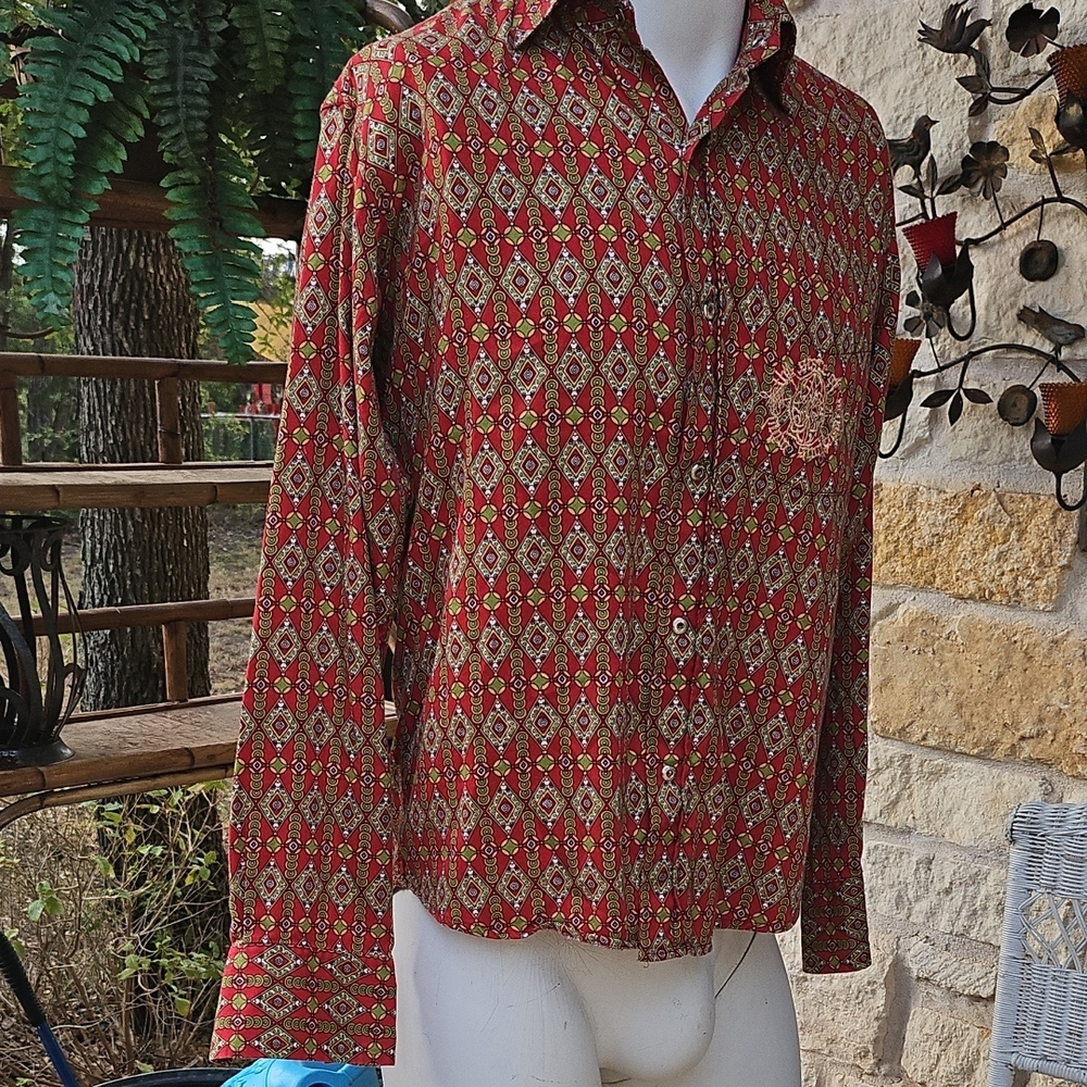 Vintage KOUTONS JEANSWEAR Unisex Long Sleeve Shirt Abstract Tribal Embroidered L